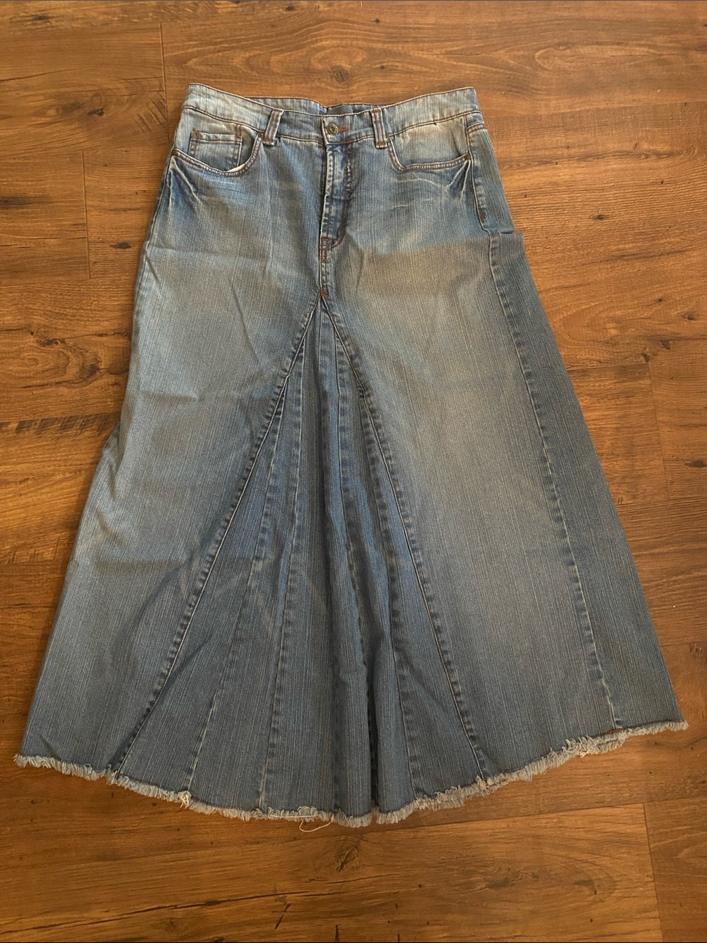 Denim Panel Jeanstar Maxi Skirt in Light Blue